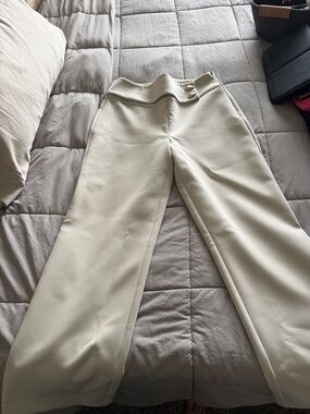 Meshki Cream High-Waist Wide-Leg Trousers with Button Detail
